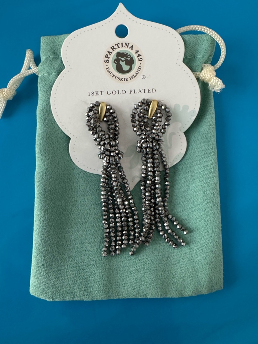 NWT Spartina 449 Silver Twist Tassel Drop Earrings - 18KT Gold Plated